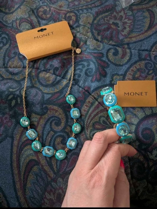 Monet Jewelry - Monet Turquoise and Gold-Tone Necklace and Bracelet Matching Set NWT